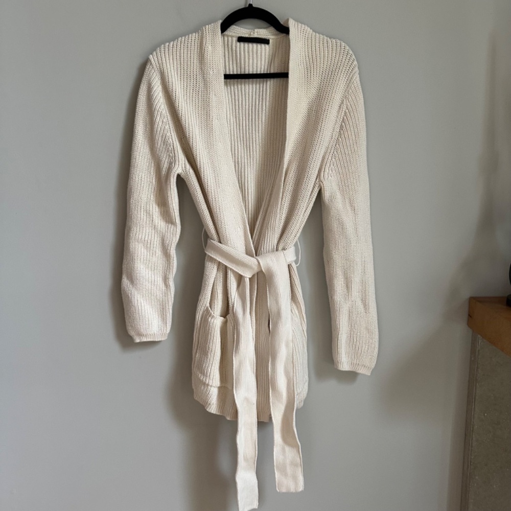 Jenni Kayne Belted Wrap Cotton Cardigan In Ivory - Picture 3 of 8